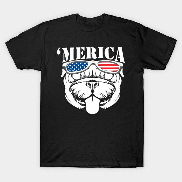 4th Of July Pug Merica T-Shirt by PixelArt